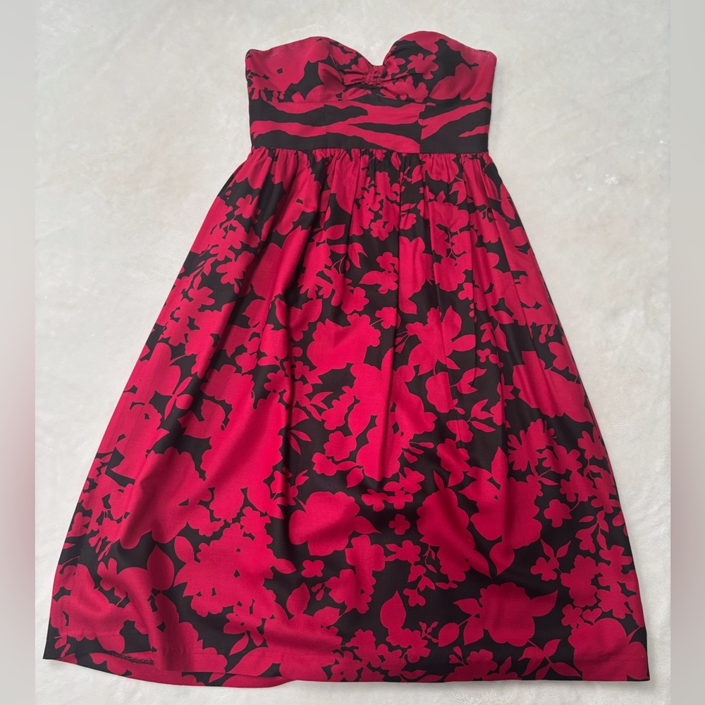 Tibi Red and Black Sweetheart A-Line Cocktail Dress